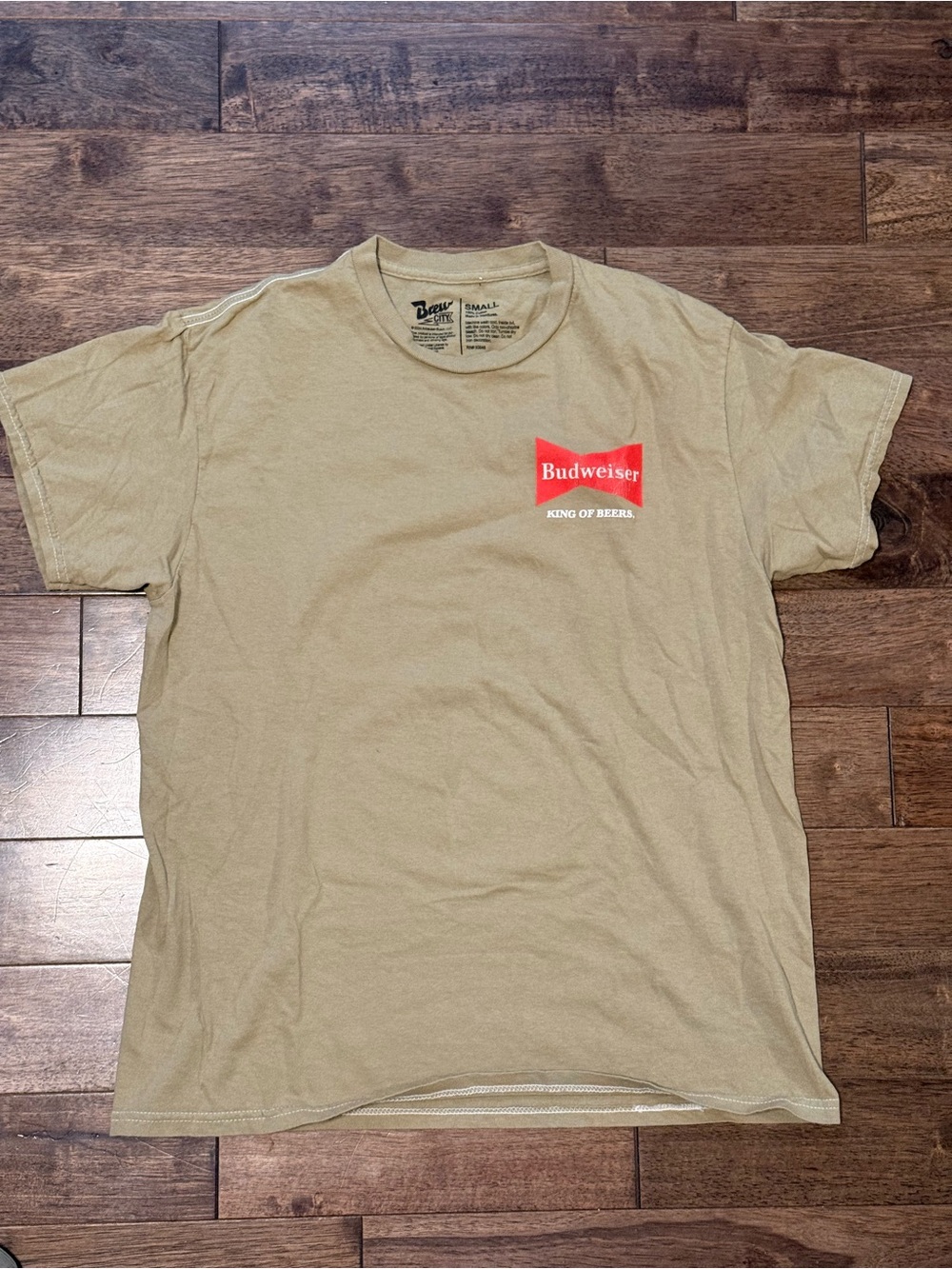 Budweiser King of Beers Bowling Graphic T-Shirt Tan Small Brew City